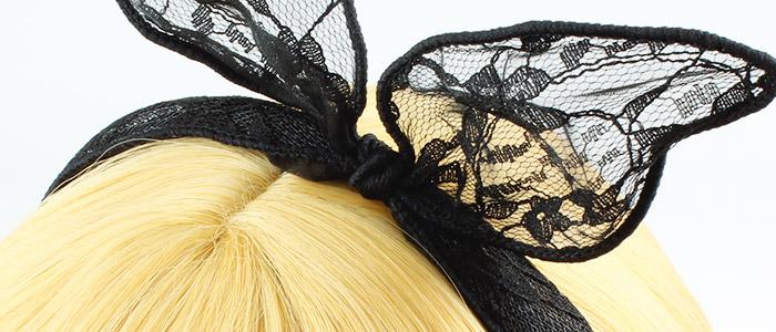 Black Lace Bunny Ears Headband - Image 2