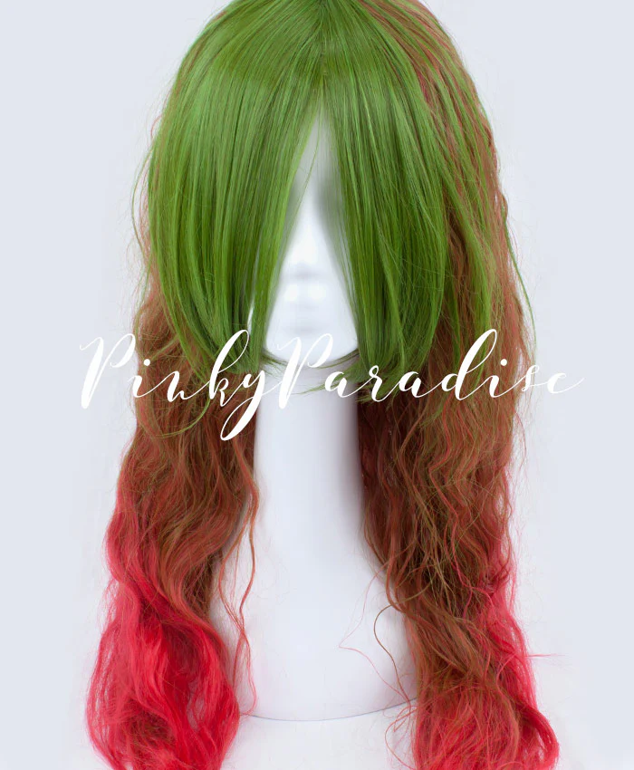Tri Tone Green/Brown with Red bottom Long Wavy 75cm - Image 2